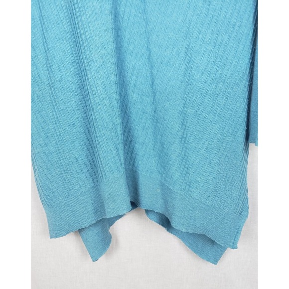 Eileen Fisher Aqua Blue Ribbed Knit Shark Hem Tunic Sweater L Casual 100% Wool - Picture 4 of 9